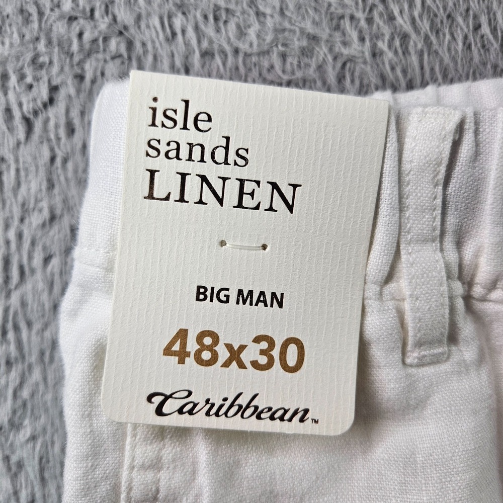 $89 NEW Caribbean Roundtree Linen Pants Men 48 x 30‎ Coastal Comfort White
